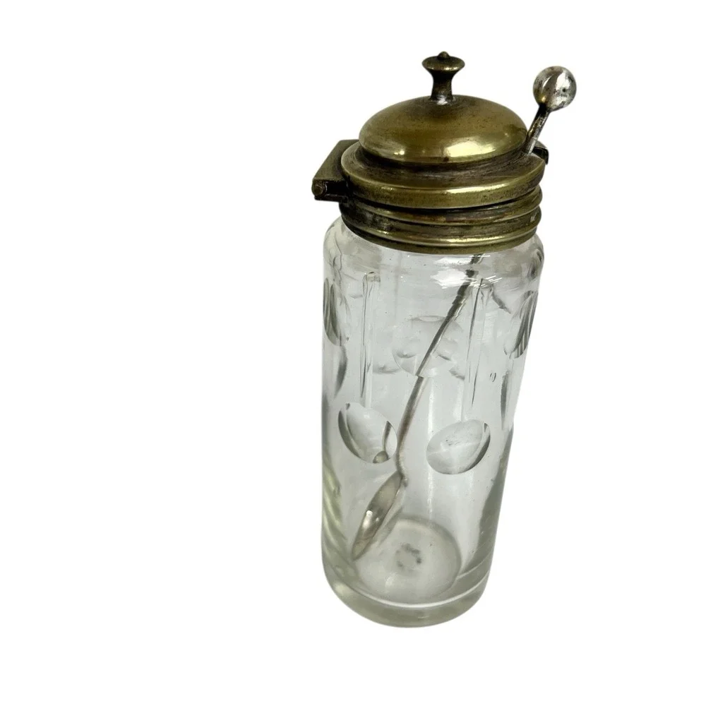 Victorian Cruet Set Silverplate Oil Vinegar Mustard w Spoon Antique 1800's‎